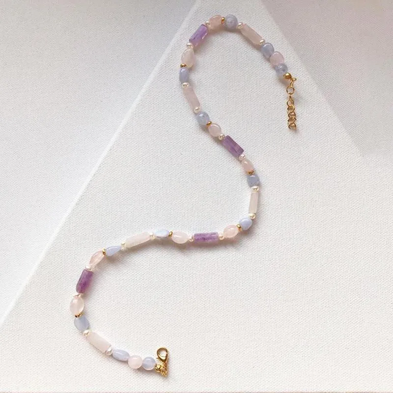 Chokers Women Purple Stone Beaded Necklace Creative Design Natural Freshwater Pearl Mix And Match Bohemian Jewelry Banquet Party ChokerChoke