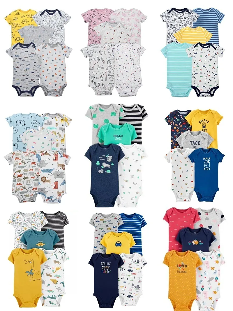 Summer Baby Clothes Boy Girl Short Sleeve O-neck Bodysuit Sets 2021 Unisex Newborn Print Body Suits 5PCS/set 6-24M Cotton