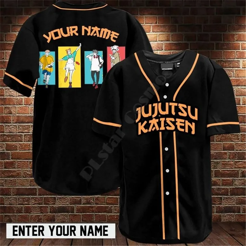 Jujutsu Kaisen Nome personalizado camisa de beisebol Samisa S 3D Men S Hip Hop Tops 220708