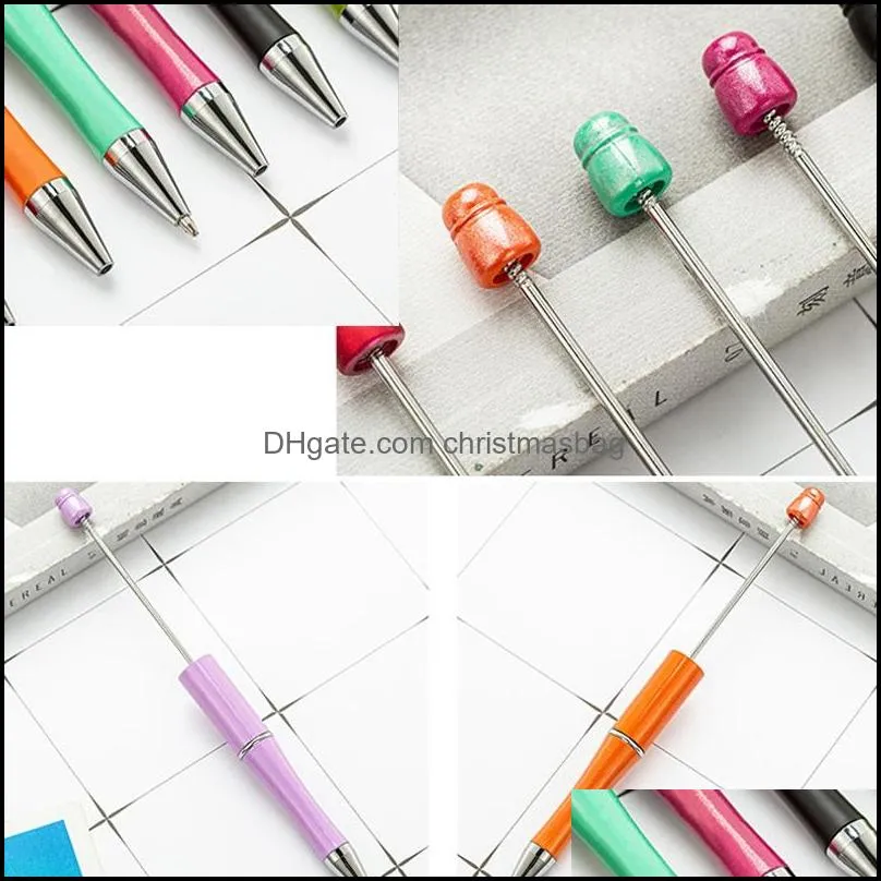 Student Beadable Plastic Ballpoints DIY Add Beads Ballpoint Pens Bead Ball Pen Promotional Christmas Gifts Creative BH4556 TQQ