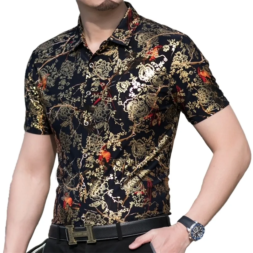 Moda Verão Manga Curta Mens Roupas Hawaiian Gold Bronzing Cópia Para Homens Camisas Streetwear Jerseys Vestido 1012 220330