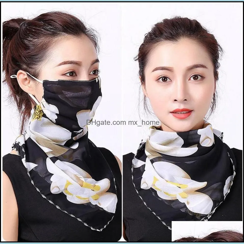 Women Scarf Face Mask 38 Styles Silk Chiffon Handkerchief Outdoor Windproof Half Dust-Proof Sunshade Masks Ljjo7663 Drop Delivery 2021 Desig