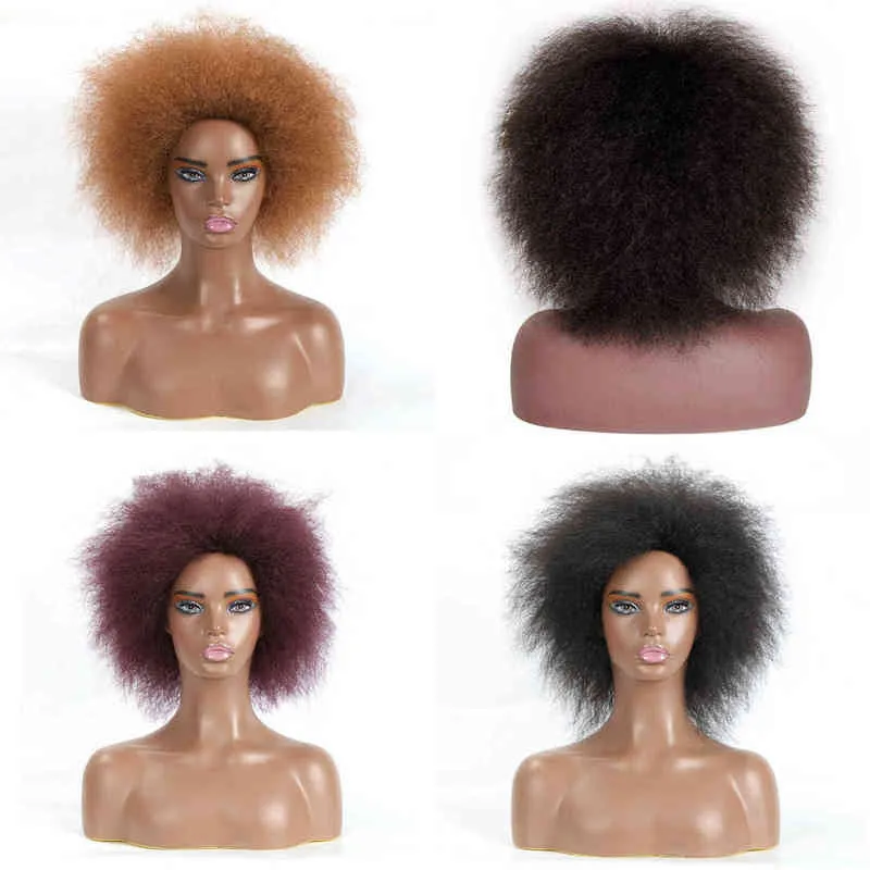 Synthetische Afro -pruik voor zwarte vrouwen Afrikaanse natuurlijke kleur Yaki Straight Short Cosplay Hair 220622