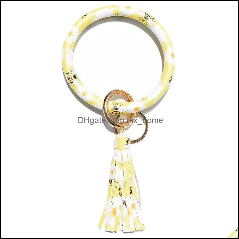 jewelry 90 styles fashion sunflower leopard pattern key ring leather tassels bracelets keychain wristlet bracelet tassel keychains round bangle