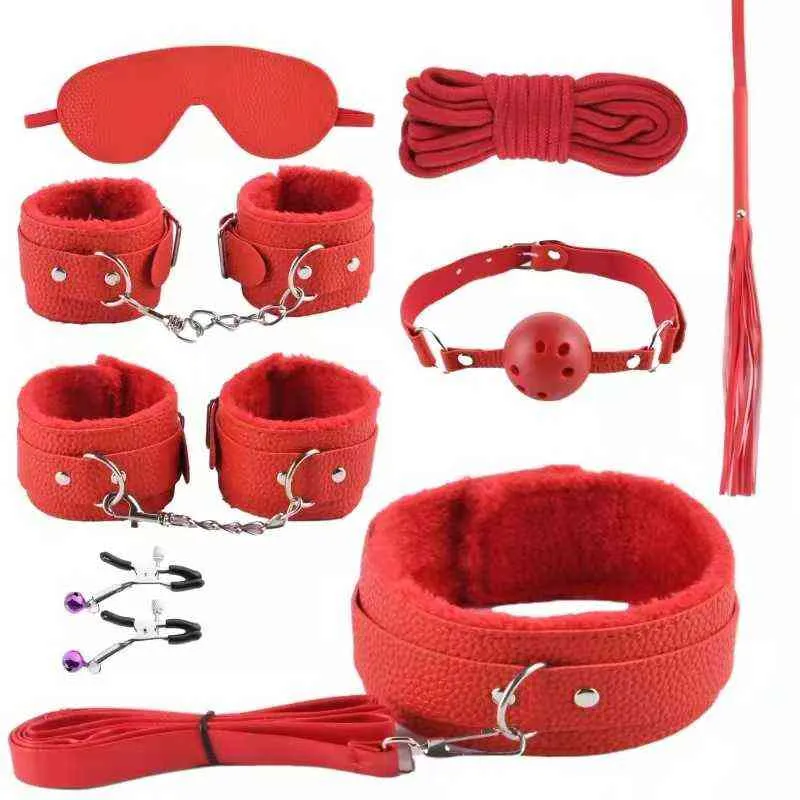 Nxy Sm Bondage Prodotti per adulti Manette Anal Plug Tail Bdsm Set Giochi sessuali Giocattoli per adulti Sm Toy Kit Coppie 220426