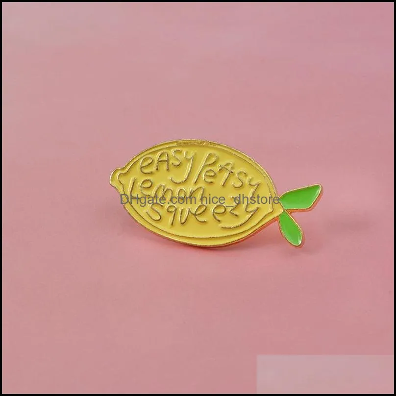 new cute yellow lemon fruit brooch `easy peasy lemon squeezy yellow lemon bright enamel pins badge backpack lapel brooches