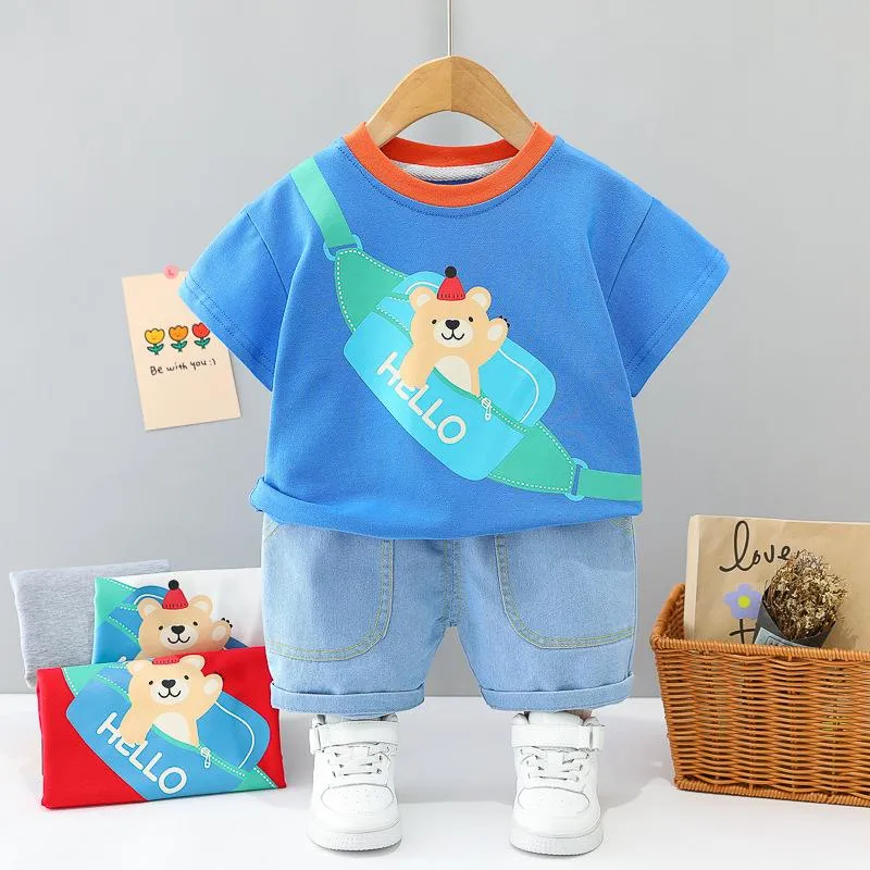 Zestawy odzieży Baby Boy Summer Ubrania 18 24 miesiące kreskówki T-shirts Tops and Shorts Dwupoziomowe stroje dla niemowląt Kids Bebes Tracksuitclo