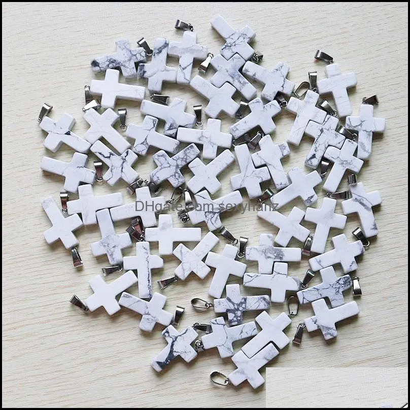 wholesale 50pcs/lot natural white line loose stone cross beads pendants for diy jewelry making women gift