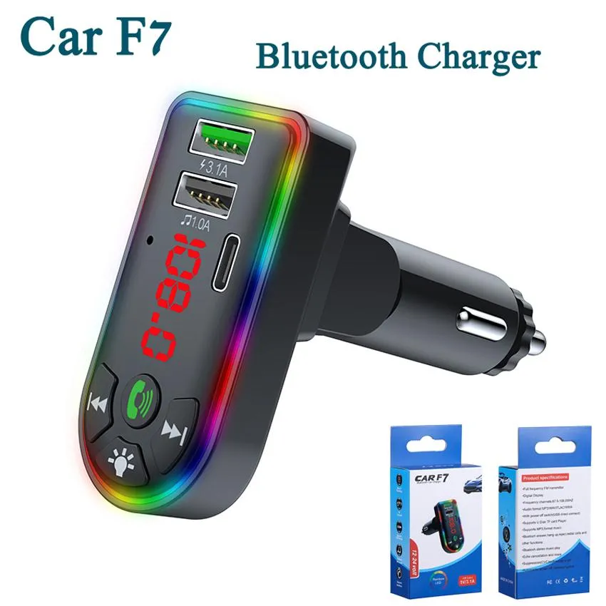 Chargeur de voiture F7 Transmetteurs Bluetooth Transmetteur FM Double USB Charge rapide Type C Chargeurs PD Récepteur audio mains libres Lecteur MP3