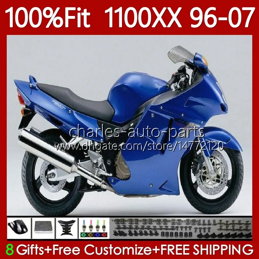 Injectie Mold Lichaam voor Honda Blackbird CBR1100 CBR 1100 XX ALL BLAUW CC 1100XX 96-07 114NO.37 CBR1100XX 1996 1997 1998 1999 2000 2001 1100CC 02 03 04 05 06 07 Kuip