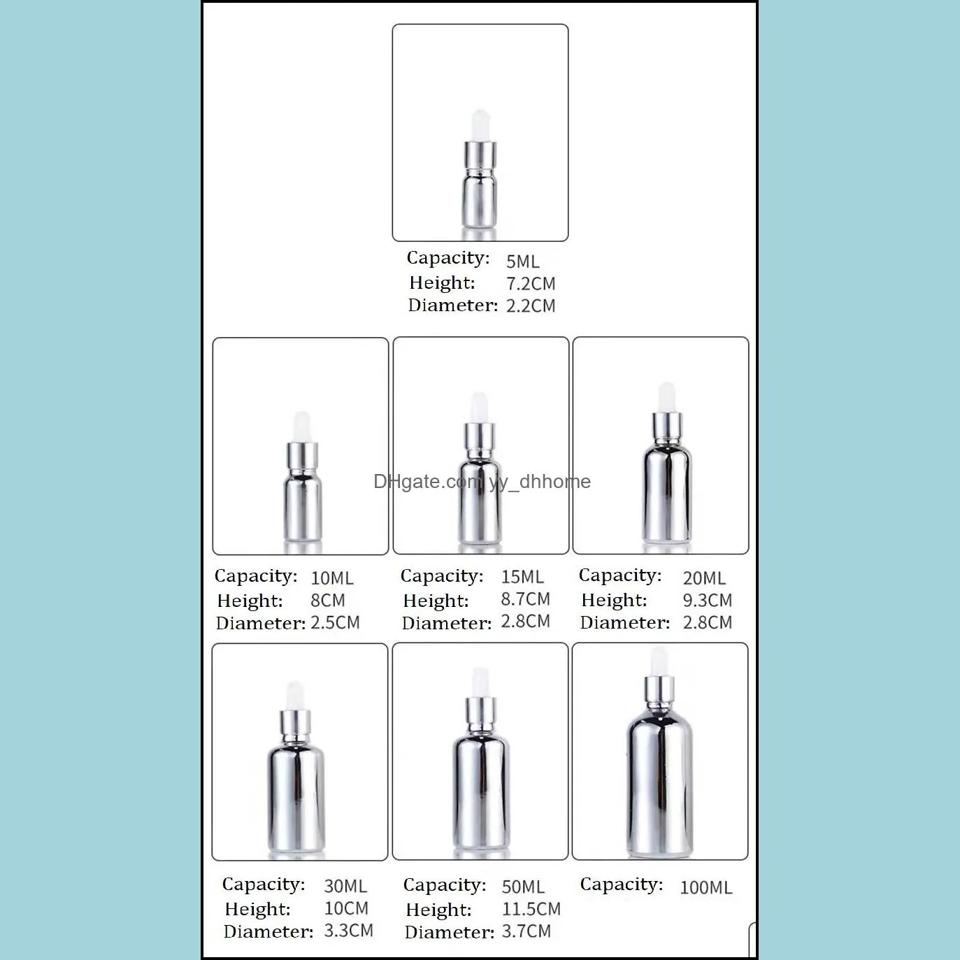 Gold/Silver Coated Glass  Oil Perfume Bottles Liquid Reagent Pipette Dropper Bottle 5ml 10ml 15ml 20ml 30ml 50ml 100ml