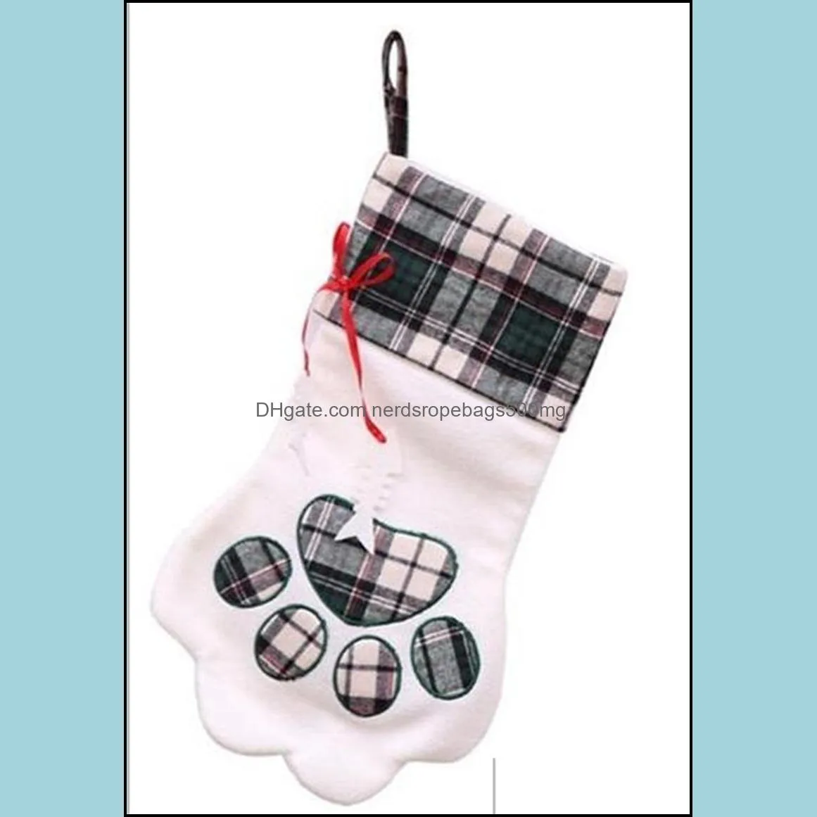 Creative Blanks Plaid Decor Cuff Gift Holder Dogs Paw Shape Socks Plush Christmas Stocking Two Kinds Party Supplies 15yh