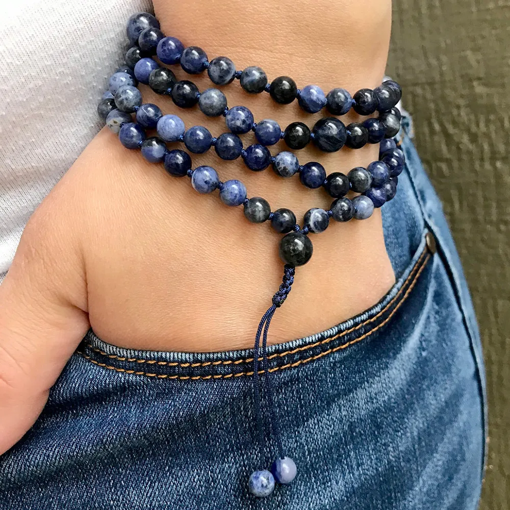 MG1480 Strang Blauer Sodalith 108 Mala geknotete Halskette Damen 6 mm Brasilien Sodalith Yoga Armband Meditation Buddhistischer Schmuck