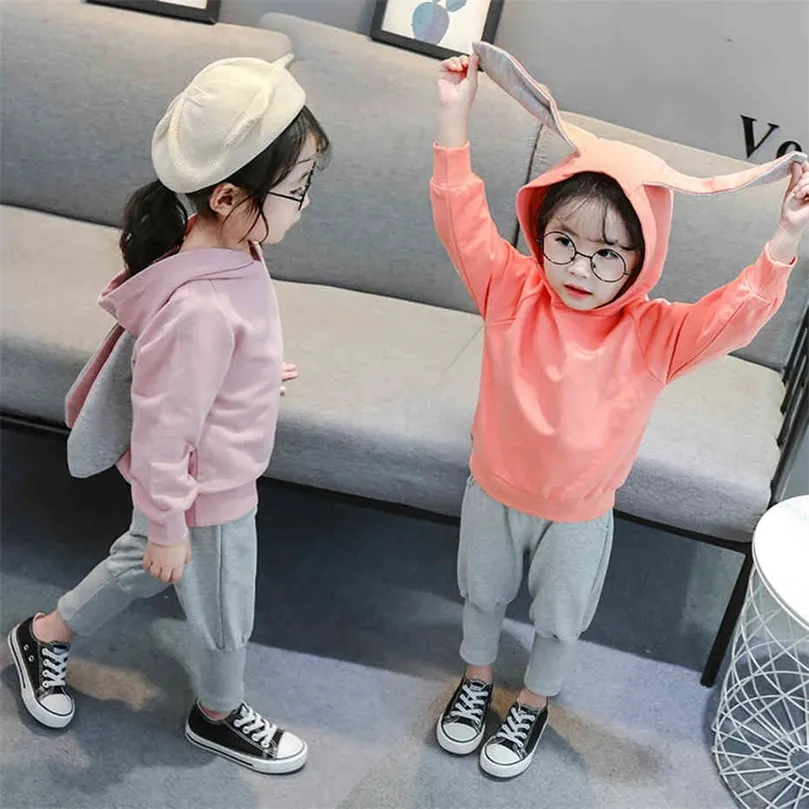 Girls Des Solid Hoddies broek kostuum voor meisjes lente herfst meisje set casual stijl tracksuits voor kinderen 210412