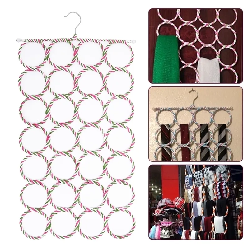 Rattan Weave Scarf Holder Organizer 28 Ring Scarf Shawl Scarves Foldable Tie Belt Hook Display Rack for Wardrobe Storage 2024
