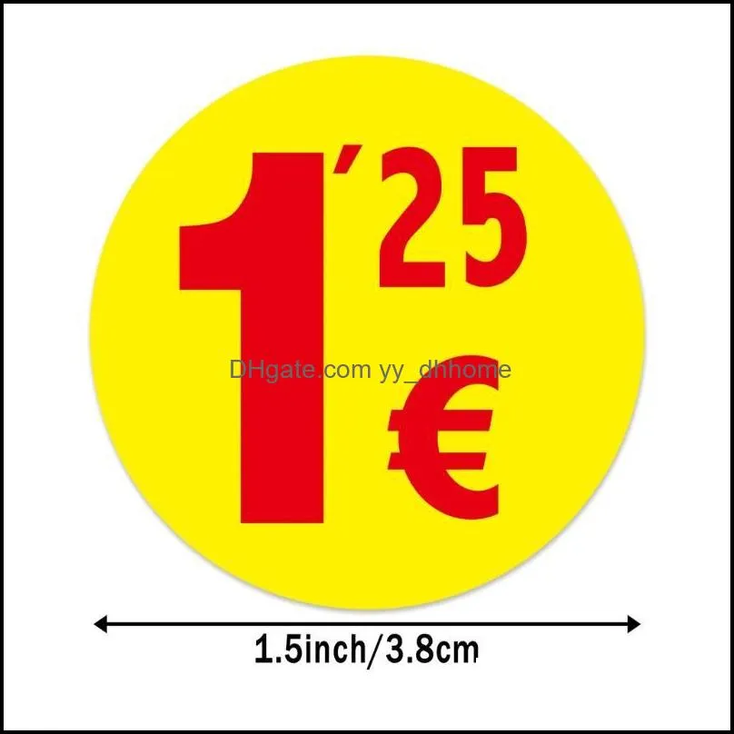 Gift Wrap 500pcs Garage Sale Rummage Price Sticker Labels 1.25/1.5 Euros Prices Round Pricing Stickers For Flea MarketGift