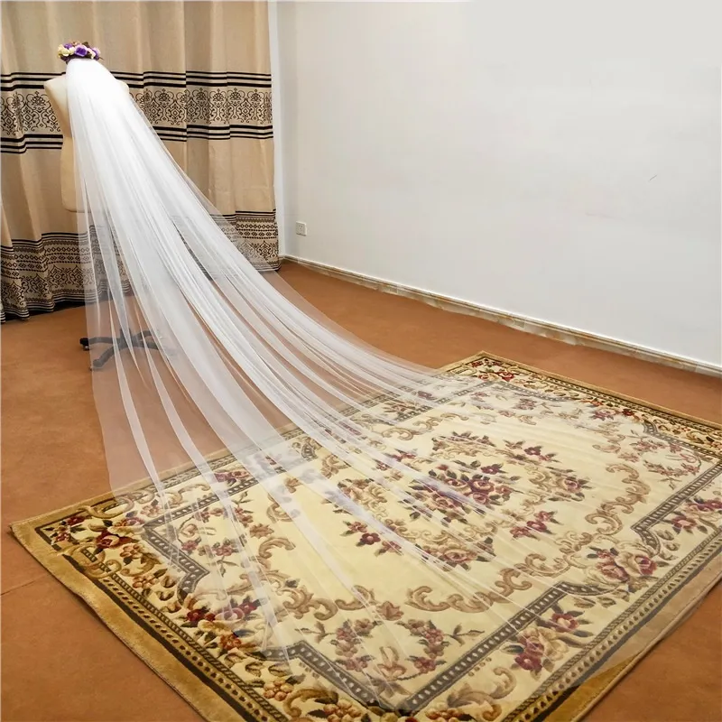 Bridal Veils Physical Elegant Wedding Veil 3 Meters Long Soft Bridal Veils With Comb White 1 layers Ivory Color Bride