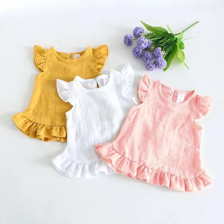T-shirts 2-6 års småbarn barn baby flickor ärmlösa t skjortor Vest Solid Pure Color Casual Summer Tops Clothes P197T-Shirts