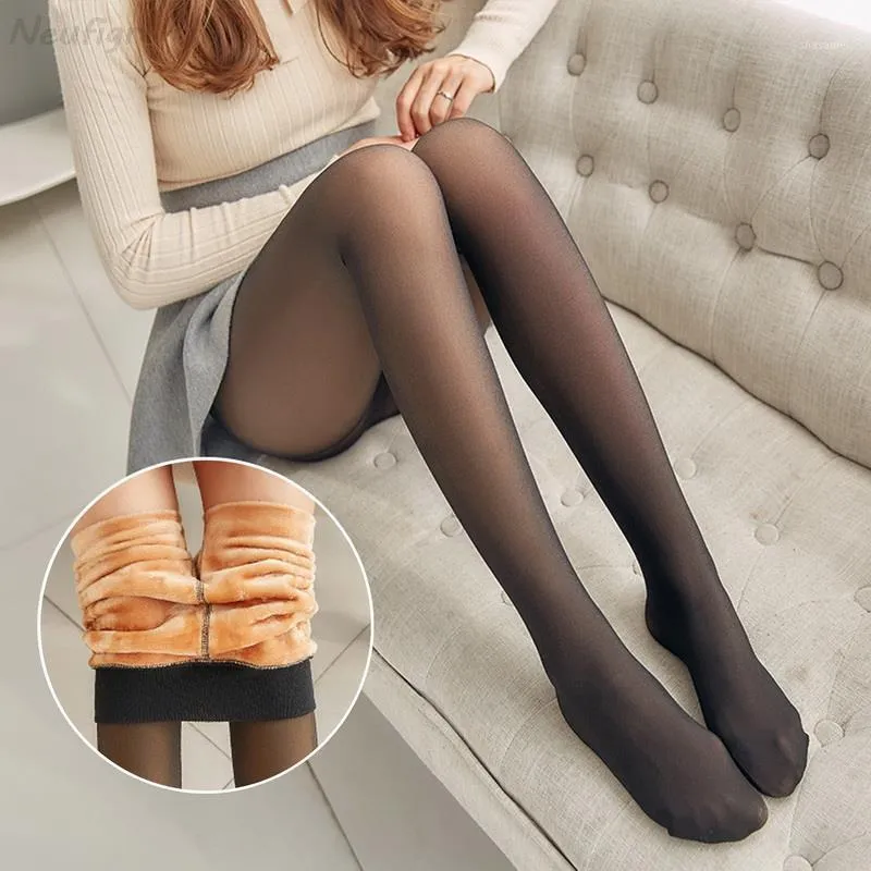 Meias meias de meias falsas meias translúcidas falsas Térmicas lã de inverno quente para mulheres Thermo Pantyhose Efeito transparente Thermohose
