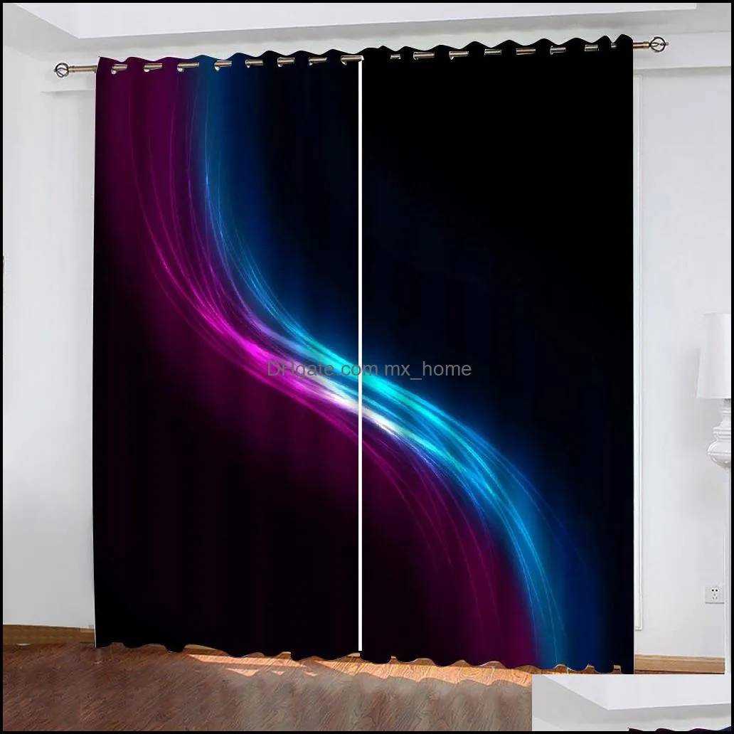 Custom Curtains Black Blue Purple Color Stripes 3D Blackout For Living Room Bedding Drapes Cotinas Para Sala Drop Delivery 2021 Curtain Ho