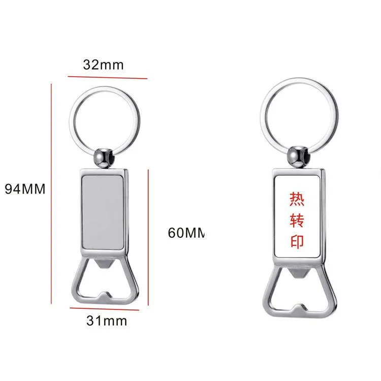Sublimation Blank Beer Bottle Opener Keychain Metal Heat Transfer Corkscrew Key Ring Household Kitchen Tool k1076