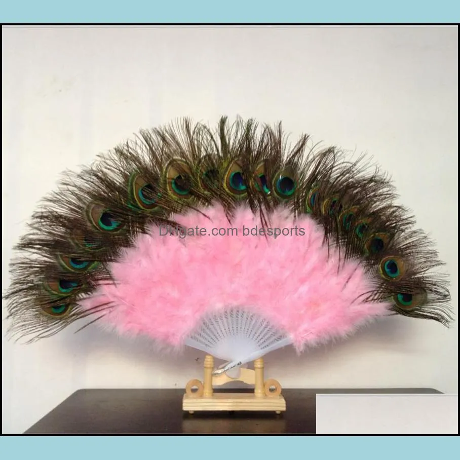 Peacock Fan Plastic Staves Feather Fan for Costume Dance Party Decorative Handheld Folding Fan Multi-color RRA2500