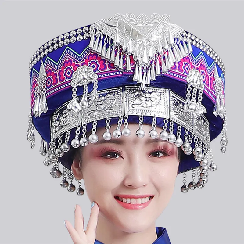 Hmong Miao Dance Hat For Women Party Traditional Clothing Hats With Tassel Accessories Festival Performance Headwear Vintage Headd233l