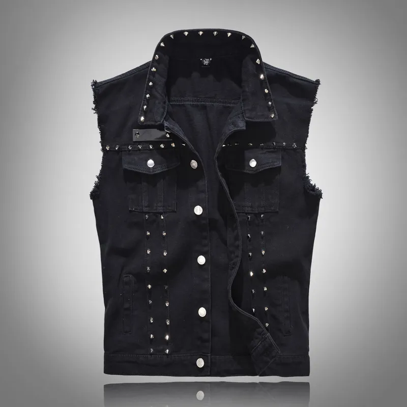 2019 Cotton Jeans Sleeveless Jacket Men Plus Size 5XL Black Denim Jeans Vest Men  Gilet Homme Denim Vest Mens Jackets