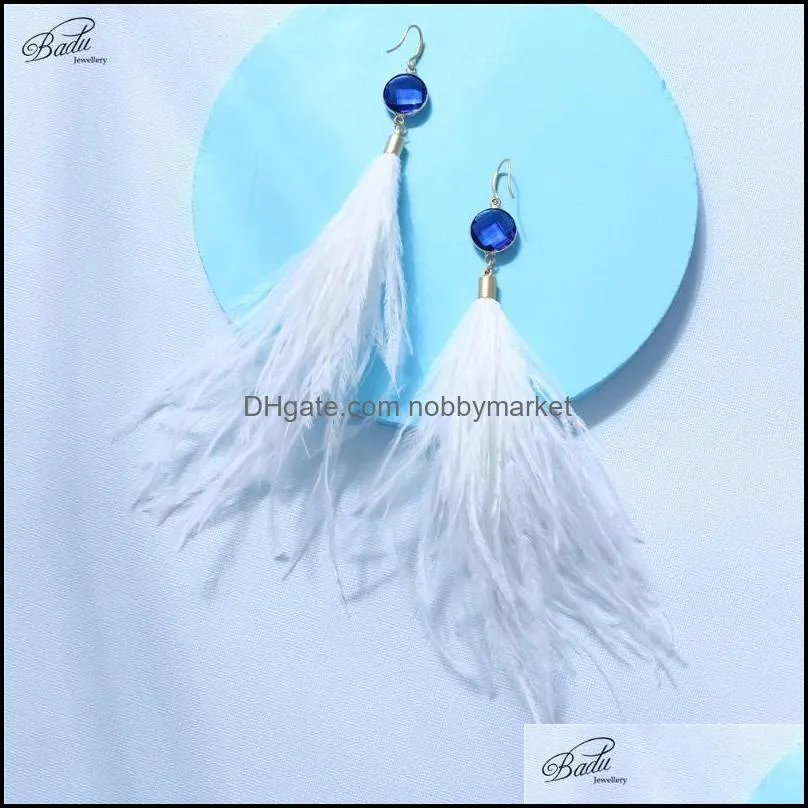 Dangle & Chandelier Badu Vintage Feather Earring For Women Long Light Weight 4 Colors Holiday Jewelry Spring Fashion Gift Drop