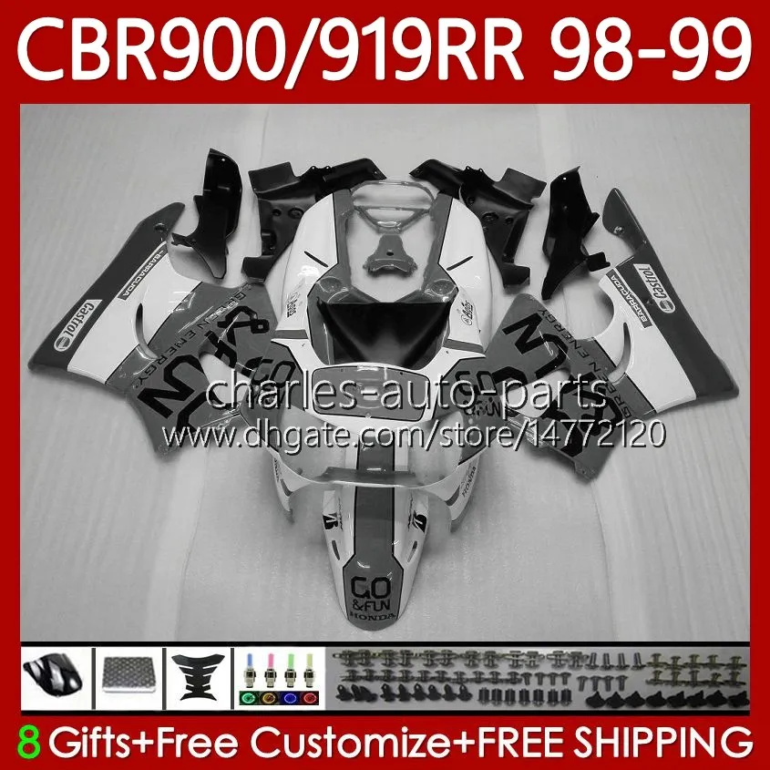 Honda CBR900RR CBR919RR CBR 99RR 900RR 98 99 Bodywork 127NO.147 CBR919 CBR900 RR CBR 900 919 RR CC 1998 1999 900CC 919CC 1998-1999 페어링 키트 회색 검정