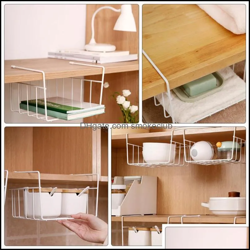 Kitchen Storage & Organization 1pc Cabinet Punch Free Rack Hanging Basket For Home (White)