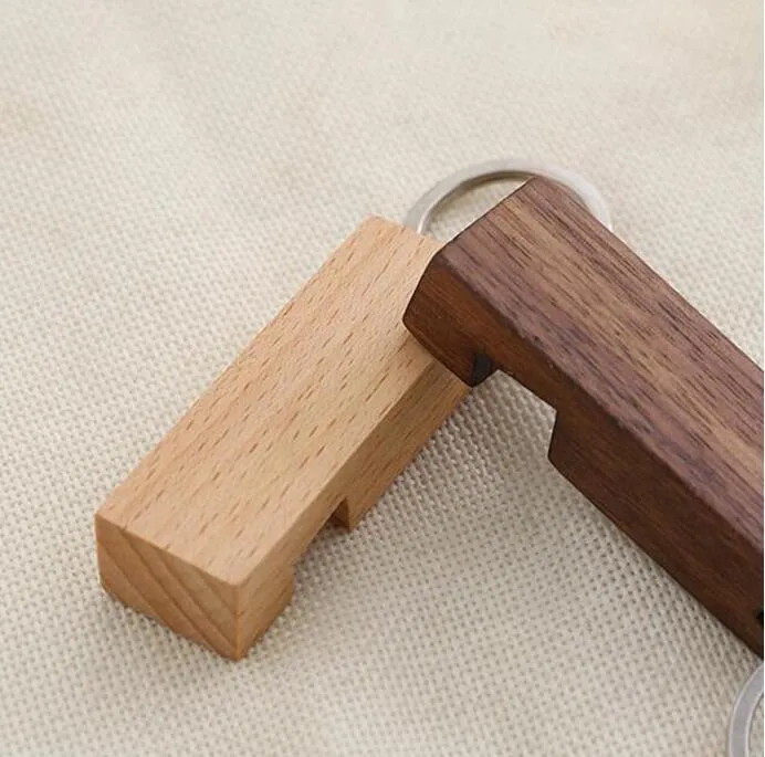 Natural Walnut Keychain Pendant Portable Creative Beech Wood Bracket Keychains Car Decoration Phone Holder Key Ring DIY Gift