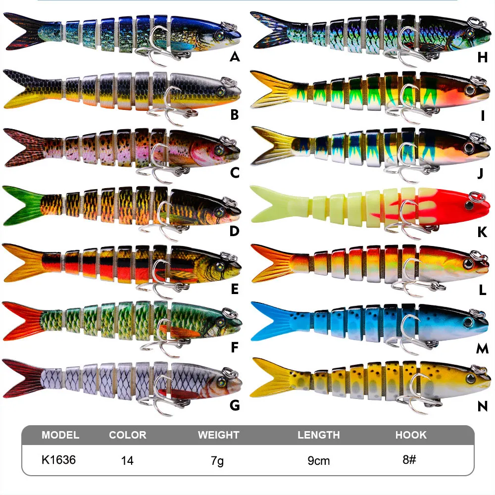 High Quality K1636 9cm 7g Fishing Lures for Bass Trout Multi Jointed Swimbaits Slow Sinking Bionic Swimming Freshwater Saltwater Lifelike Fishing Lure 200pcs/Lot