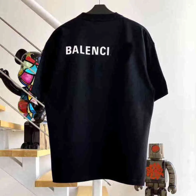 Дизайнерская летняя женская модная марка Balencigas в Париже до и после письма Классическая поп-семейная футболка с коротким рукавом для мужчин и женщин с одинаковым Balanciaga