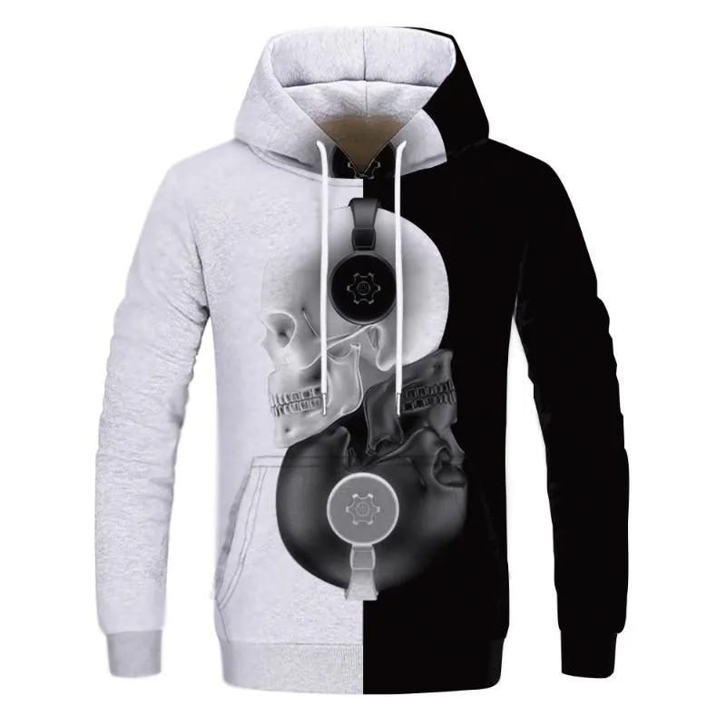 Vestes pour hommes à manches longues Sweats à capuche pour hommes Moitié Noir Blanc Cool Plain Skull Hoddies Hommes Patchwork Sweat Homme Sweat À Capuche Mode Femmes