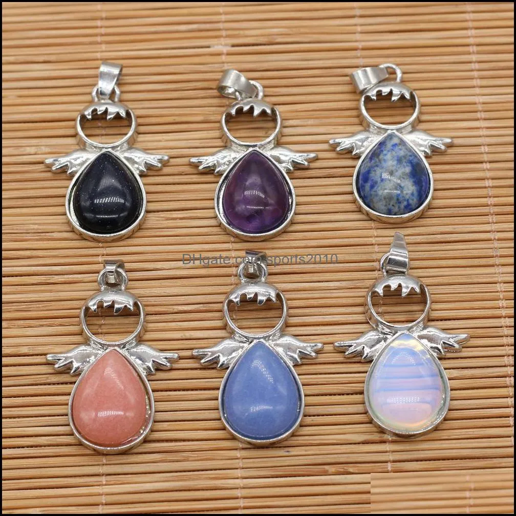 angel shape natural stone chakra charms rose quartz healing reiki amethyst crystal pendant finding for diy necklaces jewelry 24x35mm sports2010