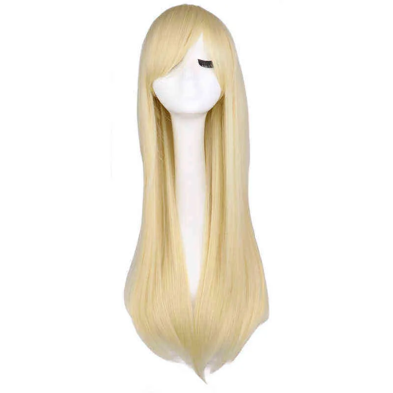 Parrucche sintetiche per capelli Cosplay Qqxcaiw Parrucca cosplay lunga e diritta Nero Viola Rosa Blu Nastro Grigio Biondo Bianco Arancione Marrone Parrucche sintetiche per capelli 220225