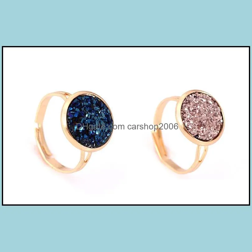 Fashion Imitate Natural Stone Drusy Druzy Ring silver gold colors Resin Gemstone Stone ring For Women Lady Jewelry