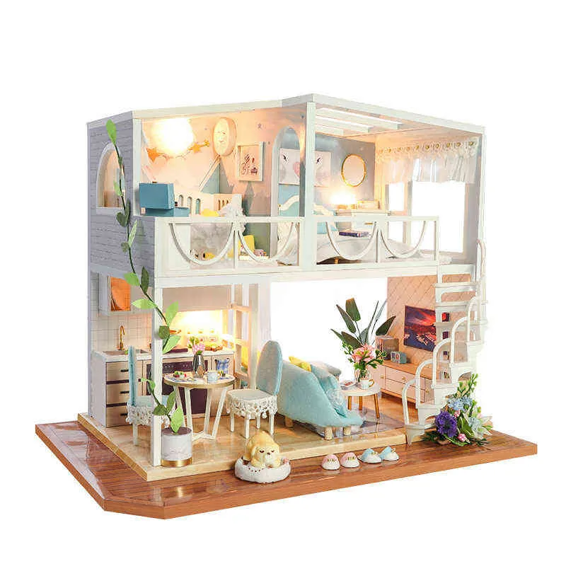 Japanese Wooden Dollhouse Kit With Miniature Furniture, Lights, And ...