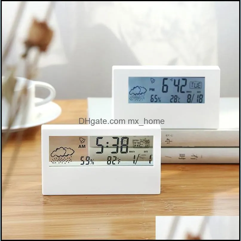 lcd student bedside led clock creative digital clock multi-function weather electronic alarm clock with temperature humidity