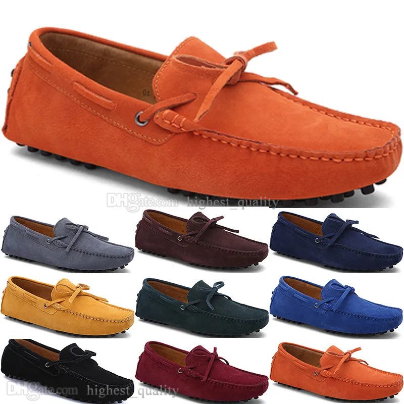 2144 Nya Mode Mens Casual Skor Läder Brittisk Stil Vårpar Äkta Ärter Scrub Men Rive Lazy Man Overshoes Utomhus Bekväm Andningsbar Svart Gul