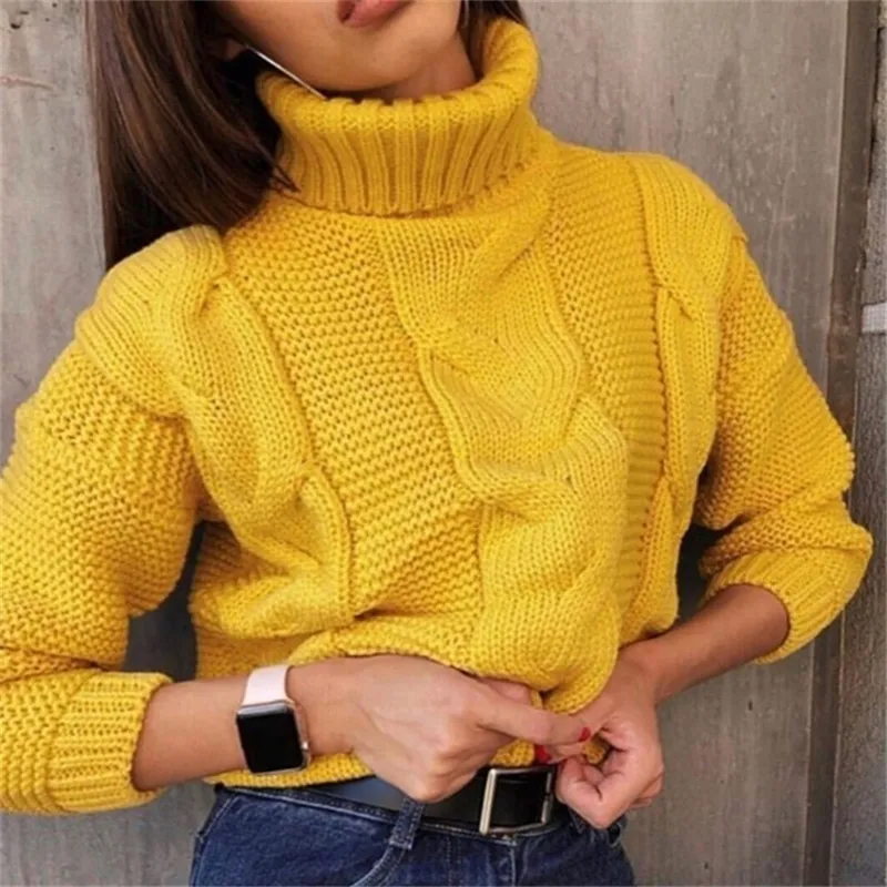 Turtleneck Pullovers سترة الخريف شتاء سترة قصيرة سترة النساء الحياكة الطفرة الناعمة الأزياء الطويلة الأكمام سحب femme 201221