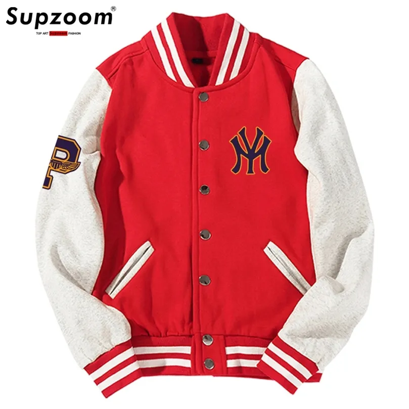 Supzoom Arrival Letter Rib Sleeve Cotton Top Fashion Single Breasted Casual Print Baseball Jacket Loose Cardigan Coat 220816