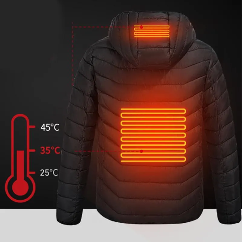 Vestes pour hommes Zones Veste chauffante Lavable USB Recharge Manteau en coton à capuche Chauffage électrique Chaud Camping en plein air Randonnée Vestes # g3Men's