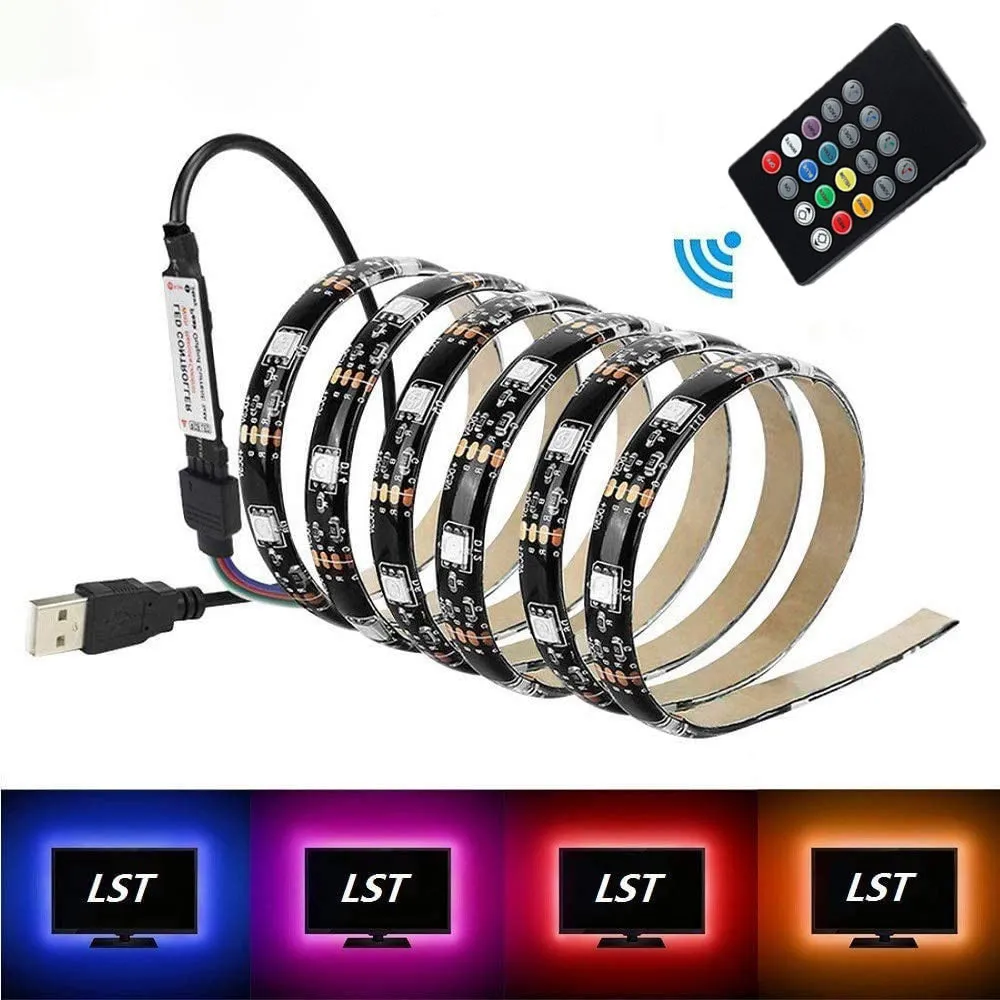 LED-Streifen 5050 RGB, nicht wasserdicht, 30 LEDs, TV-Hintergrundbeleuchtung, USB, DC, 5 m, DIY, flexibles LED-Licht. Musik-Mini-Controller