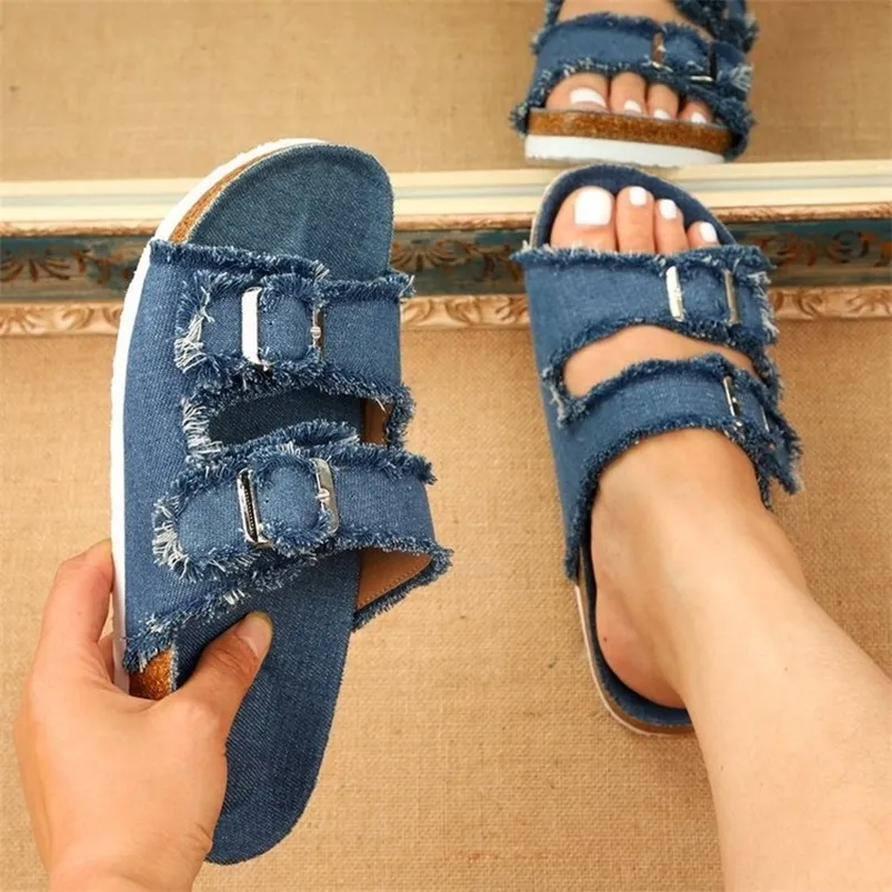 Ayakkabı Kadın Rahat Sandalet Bayanlar Kama üzerinde Kayma Spor Plaj Yürüyüşü Yaz Moda Denim Rahat Sandalias 220608