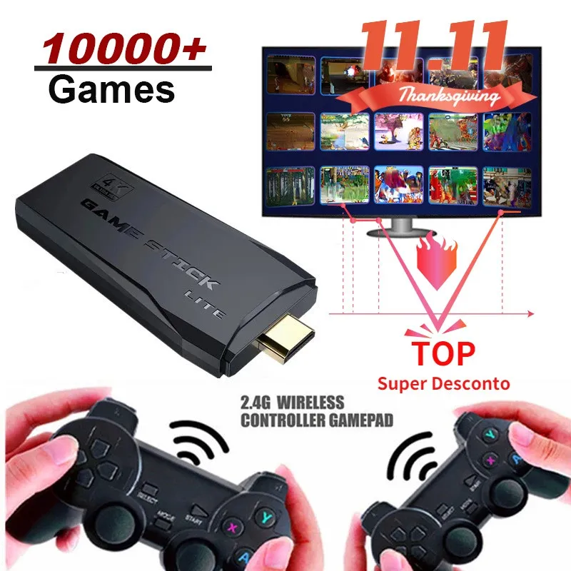 Tragbare Spielekonsole Videokonsole 64G 10000 Retro Handheld Wireless Controller Stick Kinder Weihnachtsgeschenk