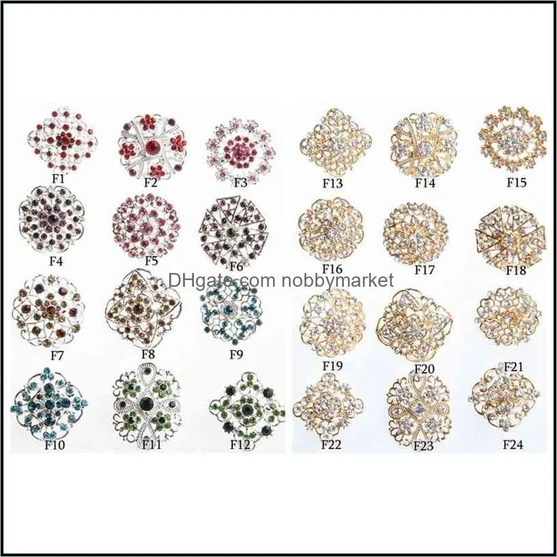 24PCS Clear Crystal Rhinestones Brooches Women Bridal Gold Brooch Pins For DIY Wedding Bouquet Kits