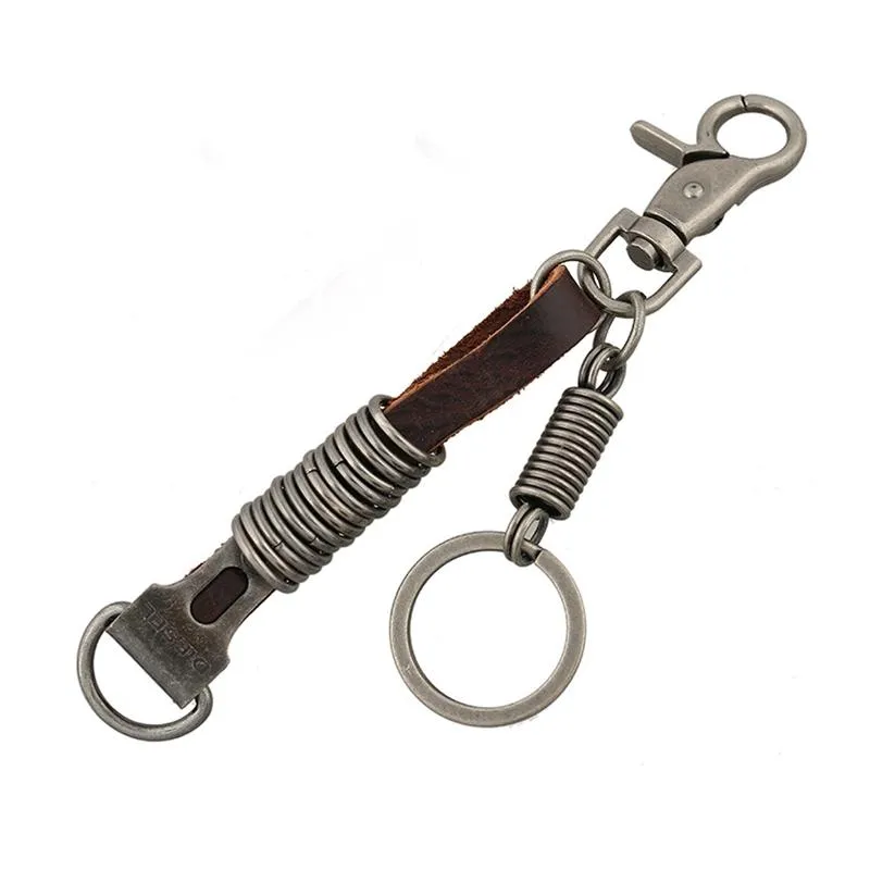 Schlüsselanhänger Testverkauf Multifunktions langer Leder-Schlüsselanhänger mit einfachem Unisex-Punk-Edelstahl-Schlüsselanhänger-Ring für Männer Geschenke 17364