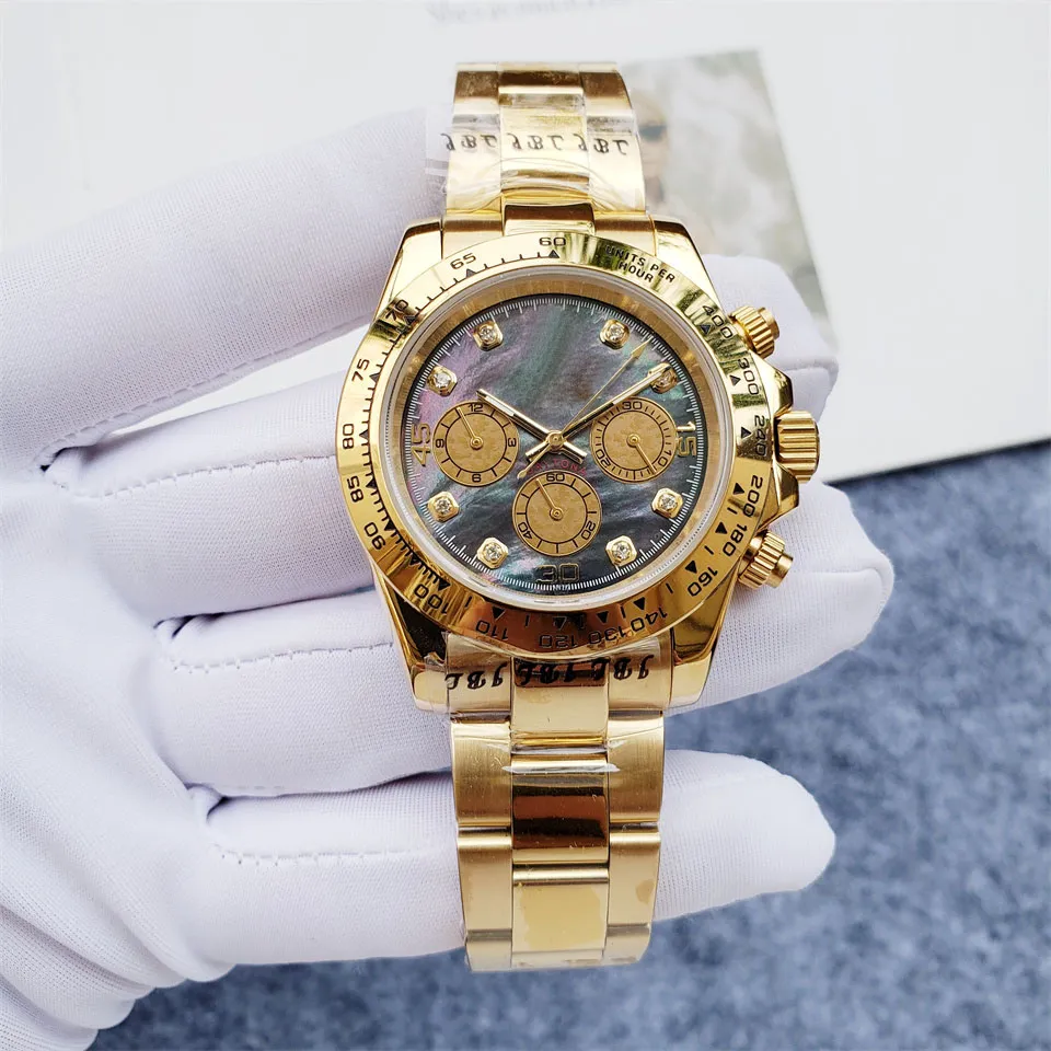 Luxury Automatic Watches Waterproof sapphire Chronograph Diamond White Mother of Pearl Dial Men's Watch